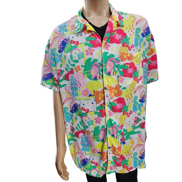 Hello Kitty By Sanrio Mens XXL Hawaiian Shirt Colorful Print - Picture 9 of 9